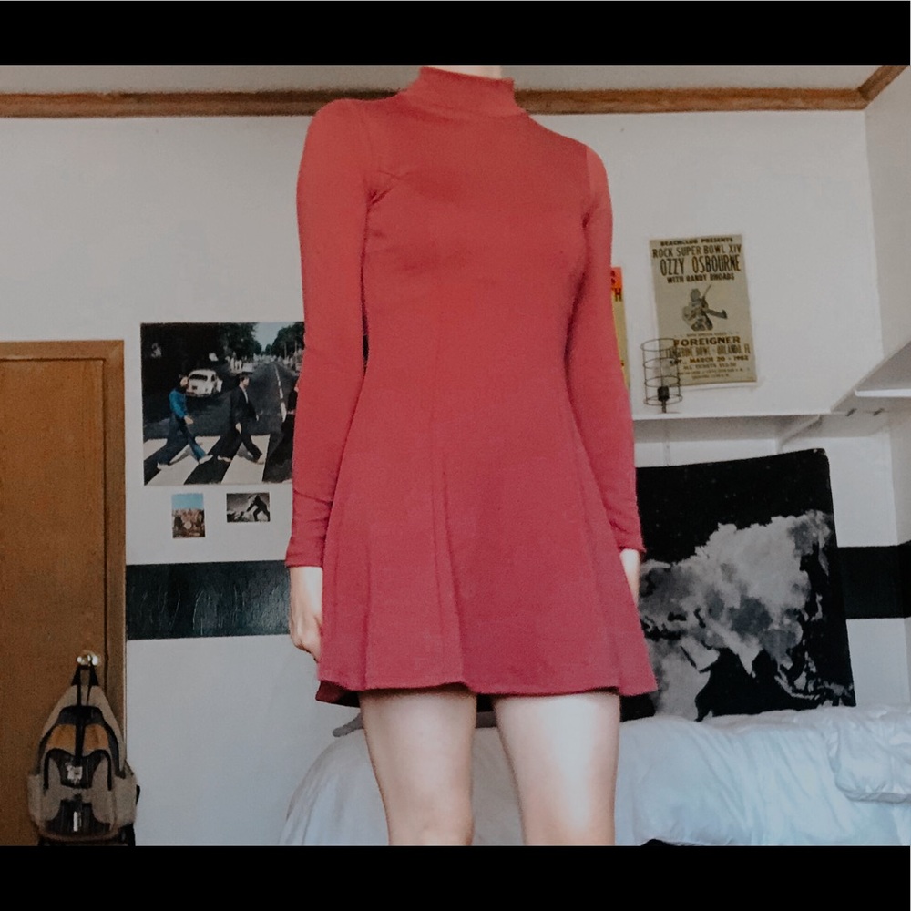 Long Sleeve High Neck Skater Dress